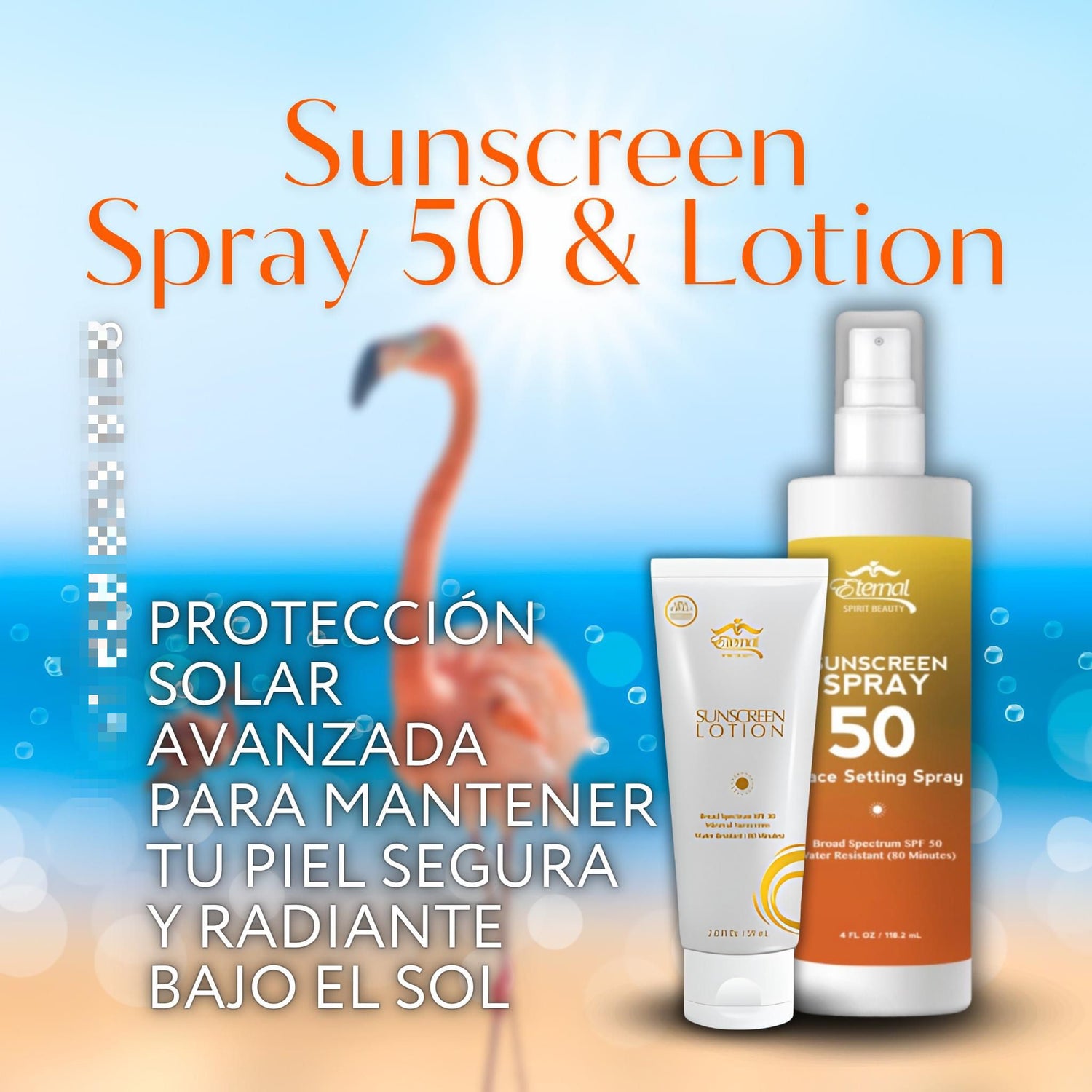 Spray protector solar 50 % y loción - Eternal Spirit Beauty - 4 fl oz